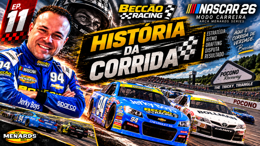 Pocono no limite: do P12 ao P2, Beccão assume a liderança do campeonato no NASCAR 26